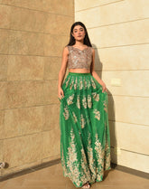 GREEN GOLD LEHENGA CHOLI 3 PIECE STITCHED SUIT