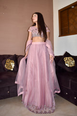 TEA PINK LEHENGA CHOLI 3 PIECE STITCHED SUIT