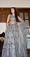 GREY SPARKLE BRIDESMAID LEHENGA CHOLI 3 PIECE STITCHED SUIT