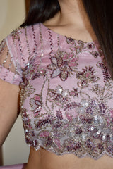 TEA PINK LEHENGA CHOLI 3 PIECE STITCHED SUIT