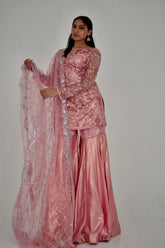 RAMSHA SEQUIN 3 PIECE PINK STITCHED GARARA