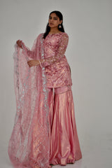 RAMSHA SEQUIN 3 PIECE PINK STITCHED GARARA