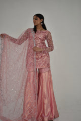 RAMSHA SEQUIN 3 PIECE PINK STITCHED GARARA