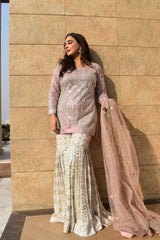 BLUSH IVORY GHARARA 3 PIECE STITCHED SUIT