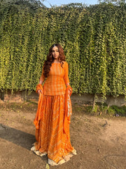 ORANGE 3 PIECE STITCHED SHARARA SUIT