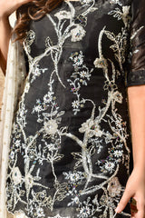 BLACK IVORY 3 PIECE STITCHED GHARARA SUIT