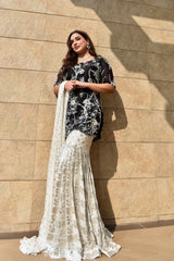 BLACK IVORY 3 PIECE STITCHED GHARARA SUIT