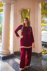 MAROON VELVET 3 PIECE STITCHED SUIT
