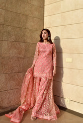 AMNA 3 PIECE PEACH PINK GARARA STITCHED SUIT