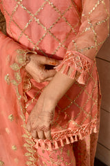 AMNA 3 PIECE PEACH PINK GARARA STITCHED SUIT