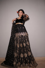 SHANTI NOIR BLACK LEHENGA SHIRT 3 PIECE STITCHED SUIT