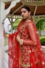 ALIA 3 PIECE STITCHED RED GHARARA SUIT