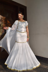 WHITE GOLD 3 PIECE STITCHED LEHENGA CHOLI