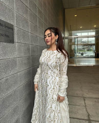 JAHAN WHITE GOLD SHARARA 3 PIECE STITCHED SUIT