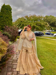 KAYSARIA WHITE GOLD GARARA 3 PIECE STITCHED SUIT