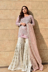 BLUSH IVORY GHARARA 3 PIECE STITCHED SUIT