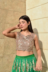 GREEN GOLD LEHENGA CHOLI 3 PIECE STITCHED SUIT