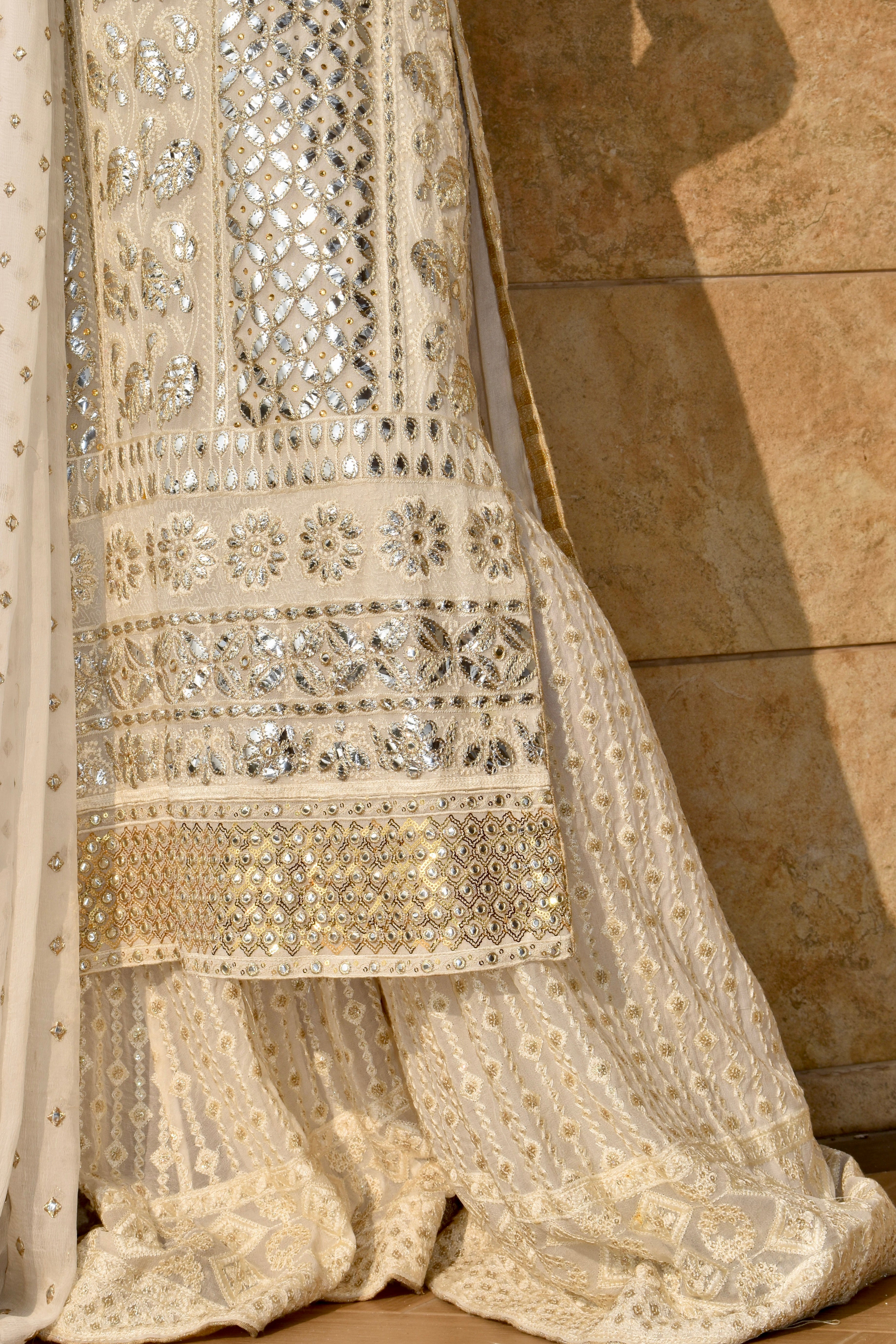 WHITE SILVER GOTA PANI NIKKAH 3 PIECE STITCHED SUIT