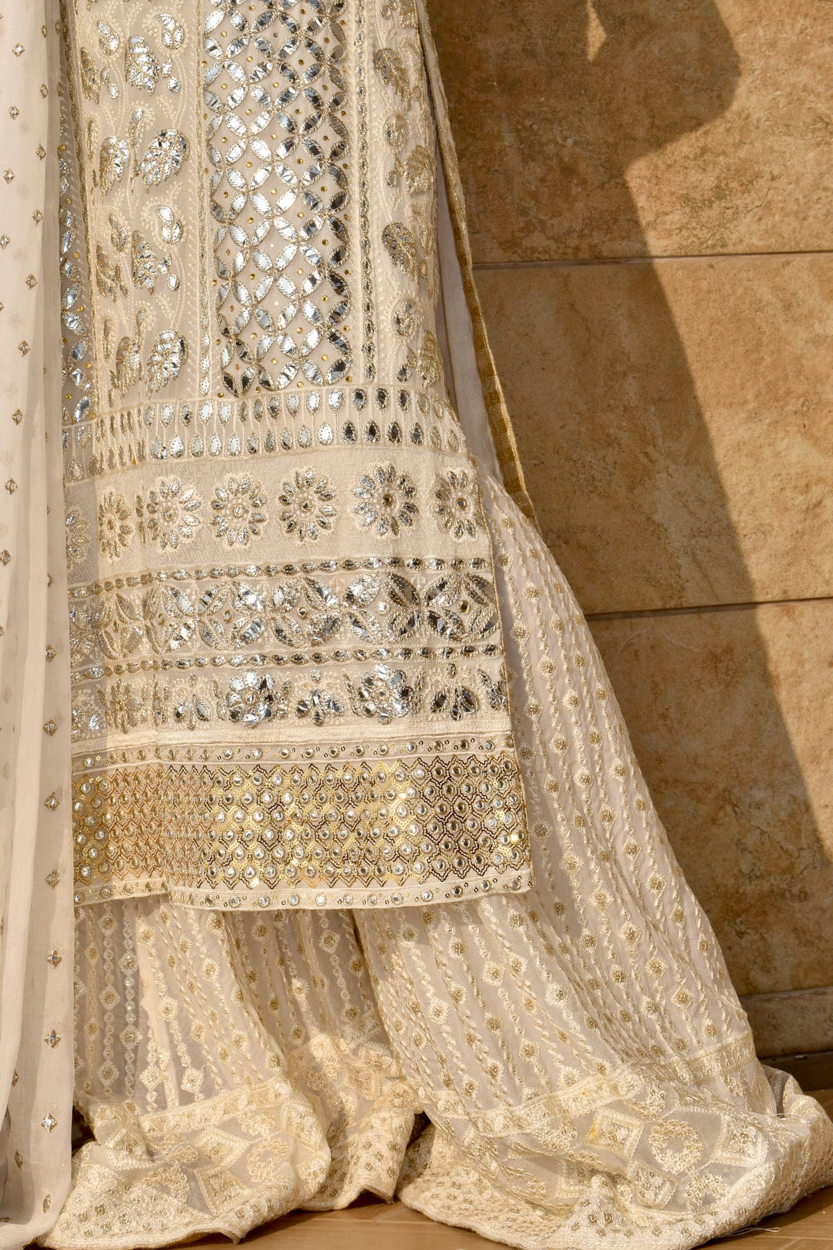 WHITE SILVER GOTA PANI NIKKAH 3 PIECE STITCHED SUIT