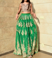 GREEN GOLD LEHENGA CHOLI 3 PIECE STITCHED SUIT