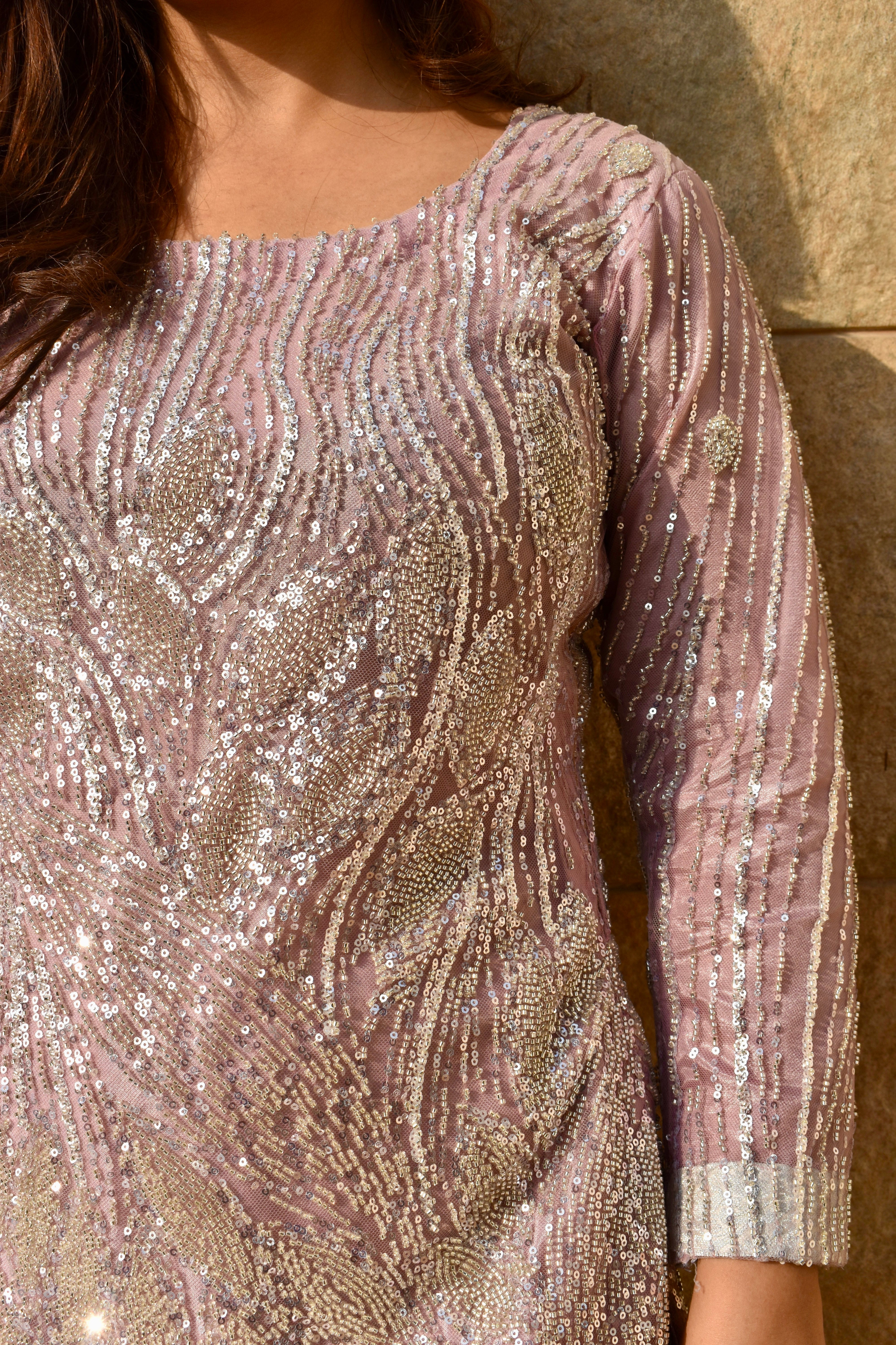 BLUSH IVORY GHARARA 3 PIECE STITCHED SUIT