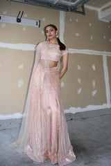 SANJANA DOUBLE LAYERED PEACH LEHNGA SET