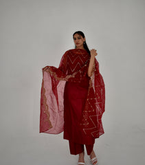 ZEENAT SILK LONG SHIRT 3 PIECE STITCHED SUIT