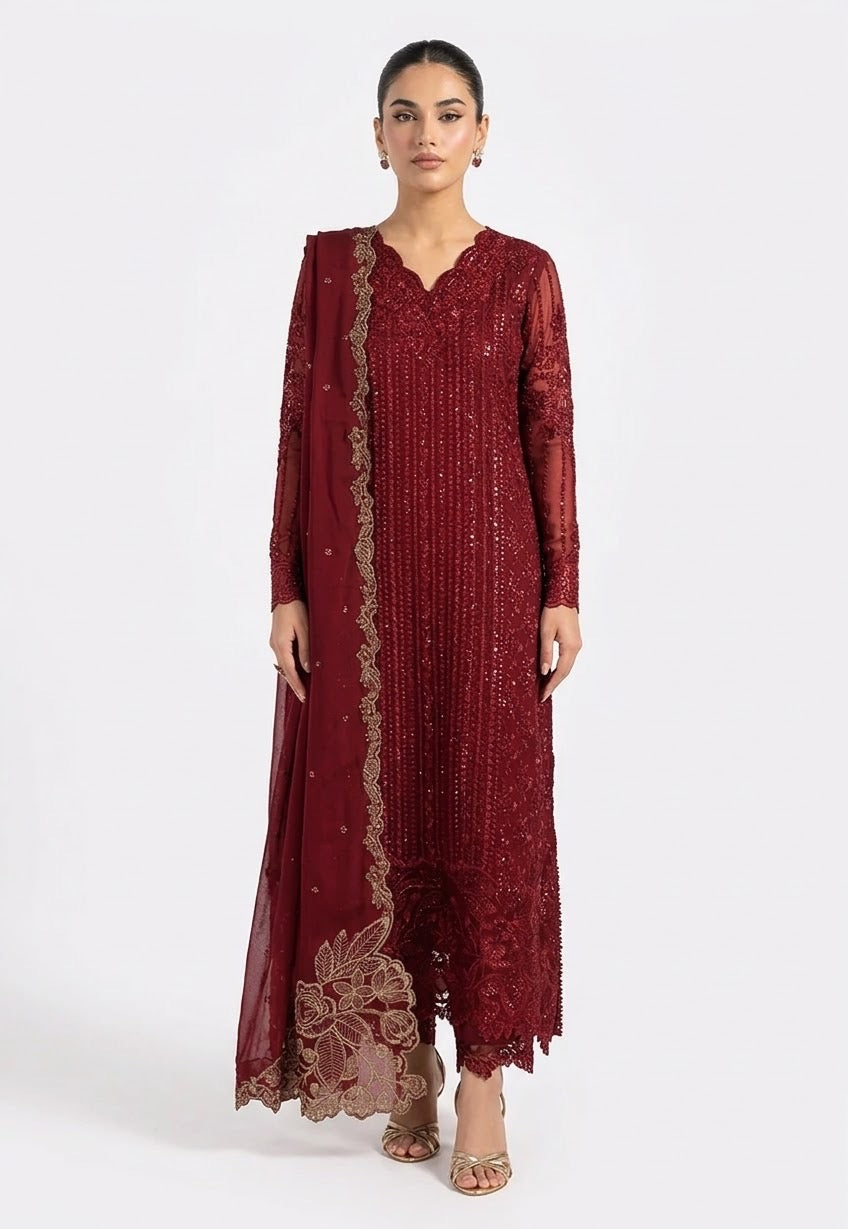 Crimson Grace – Embroidered Chiffon 3-Piece Set