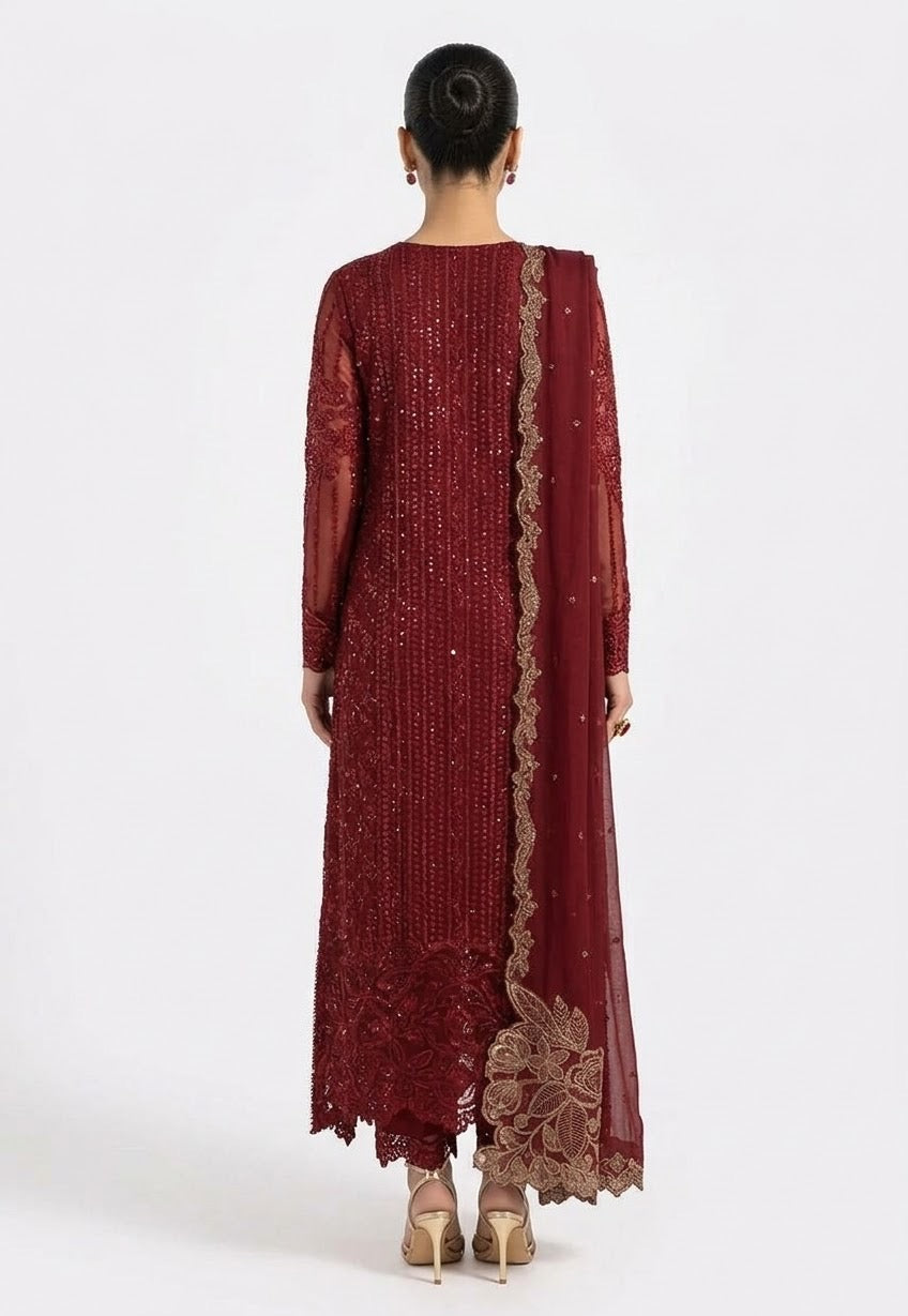 Crimson Grace – Embroidered Chiffon 3-Piece Set