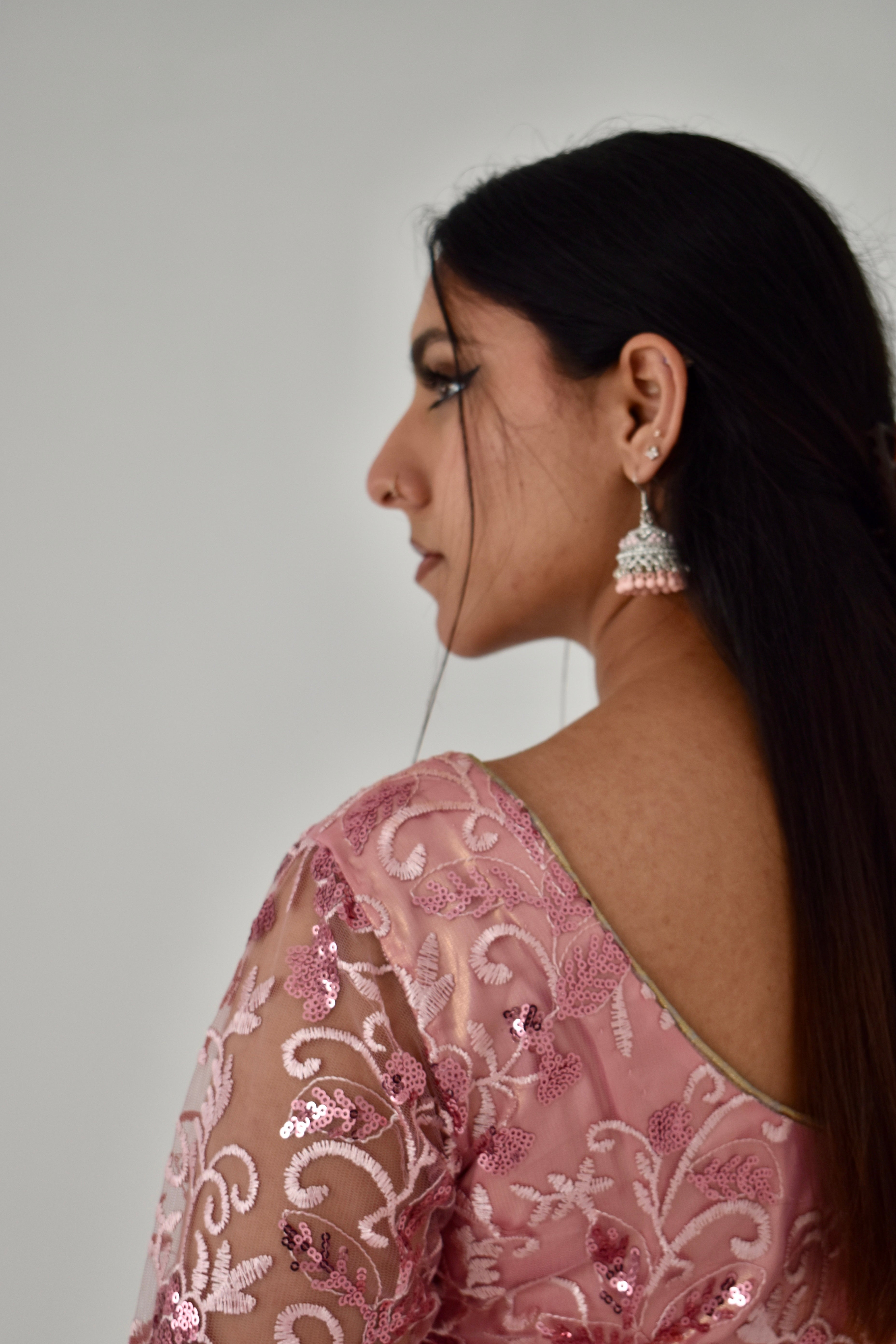 RAMSHA SEQUIN 3 PIECE PINK STITCHED GARARA