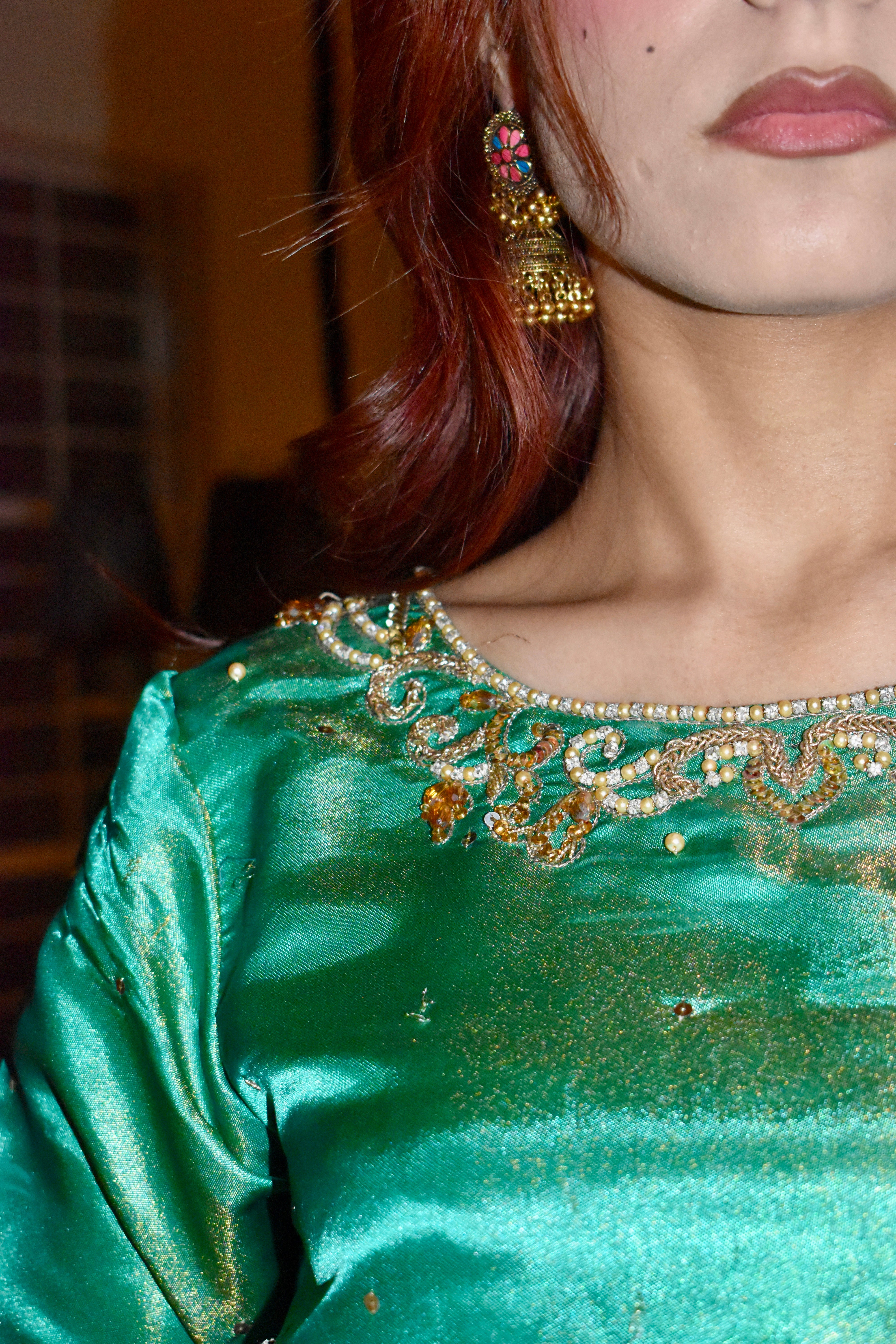 GREEN 3 PIECE PISHWAS STYLE LEHENGA