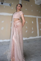 SANJANA DOUBLE LAYERED PEACH LEHNGA SET