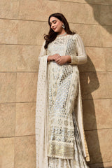 WHITE SILVER GOTA PANI NIKKAH 3 PIECE STITCHED SUIT