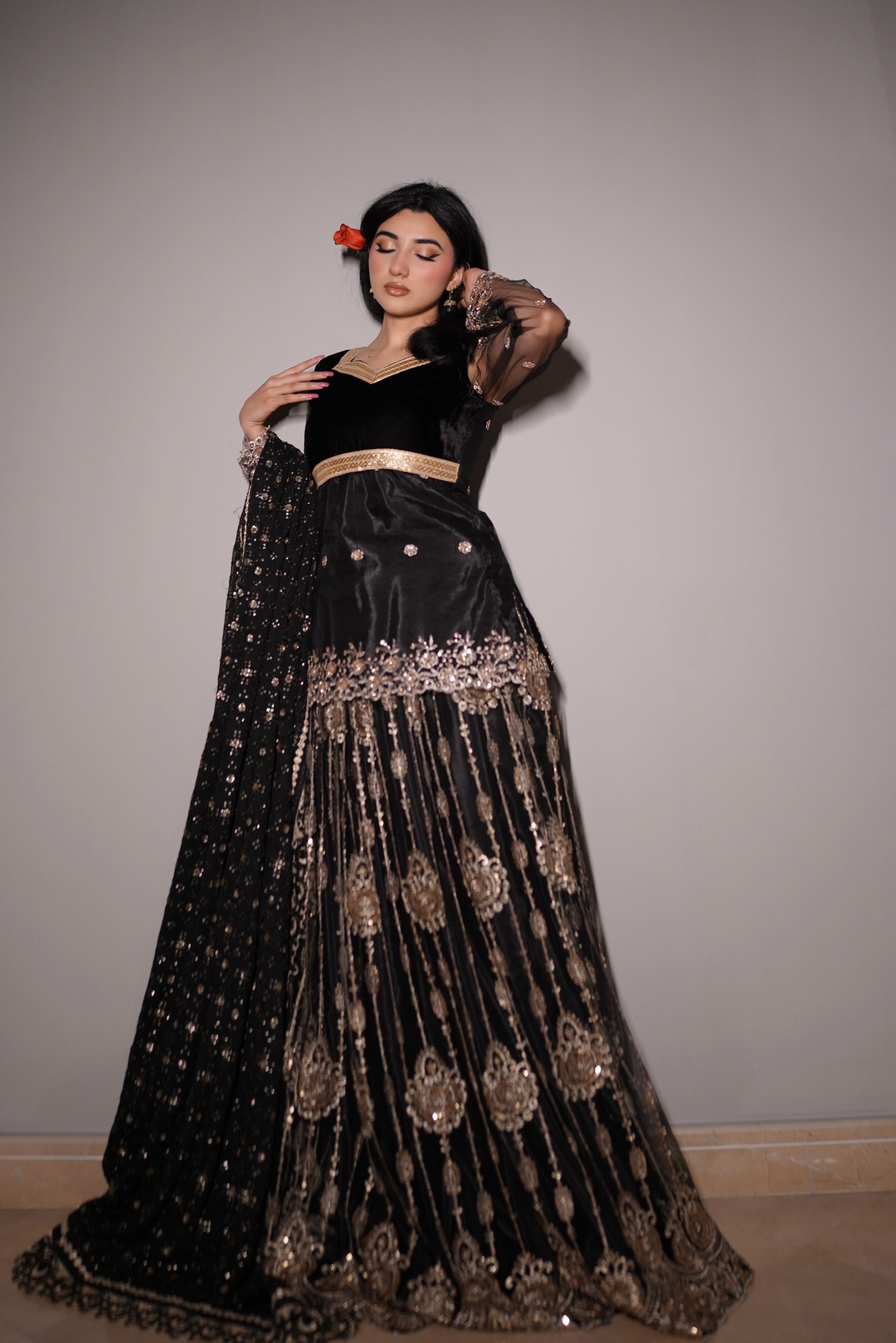 SHANTI NOIR BLACK LEHENGA SHIRT 3 PIECE STITCHED SUIT