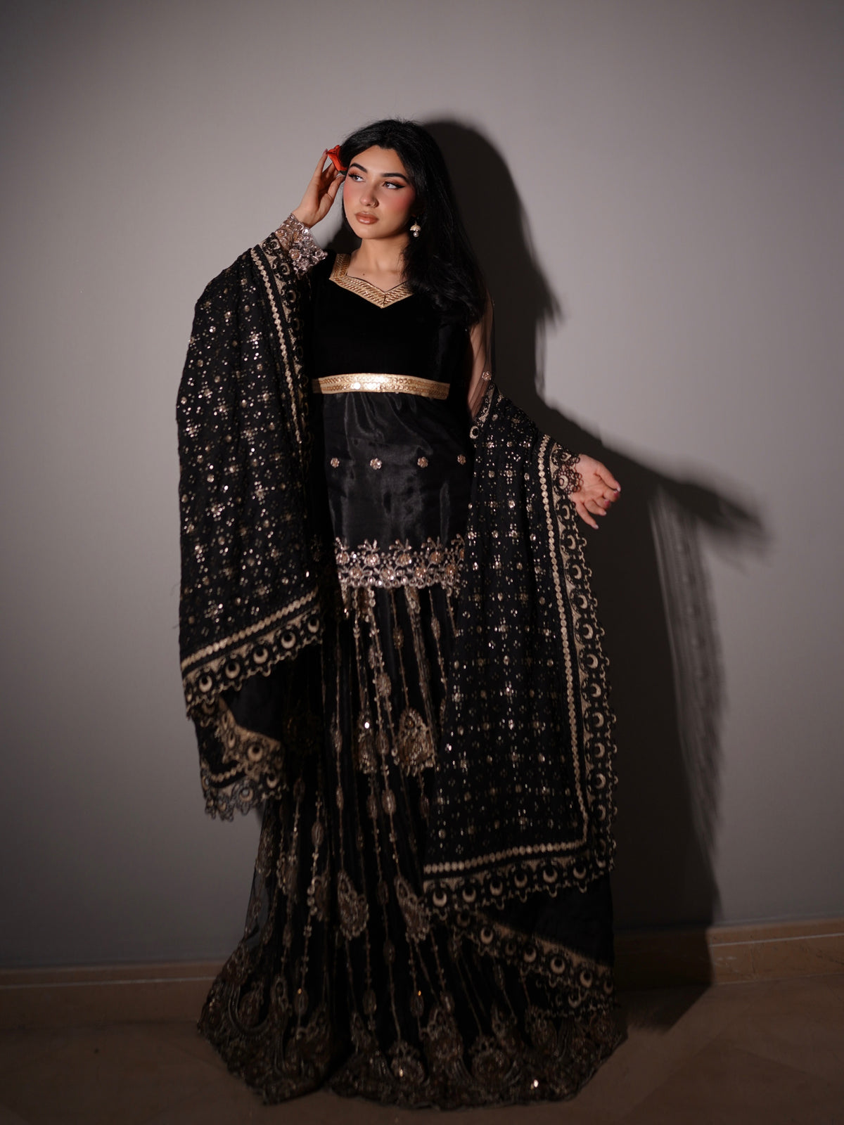 SHANTI NOIR BLACK LEHENGA SHIRT 3 PIECE STITCHED SUIT