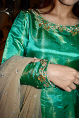 GREEN 3 PIECE PISHWAS STYLE LEHENGA