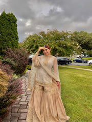 KAYSARIA WHITE GOLD GARARA 3 PIECE STITCHED SUIT